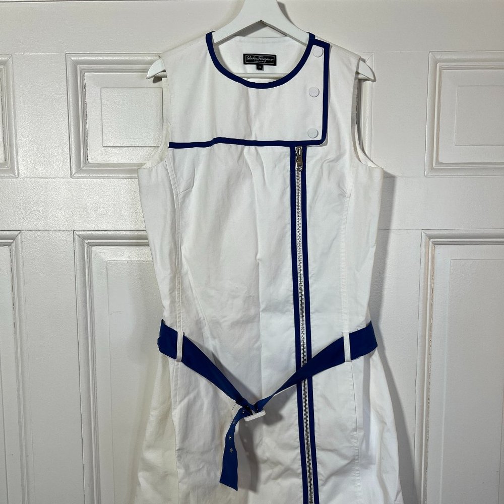 Salvadore Ferragamo Cotton White Zipper Mini Dress